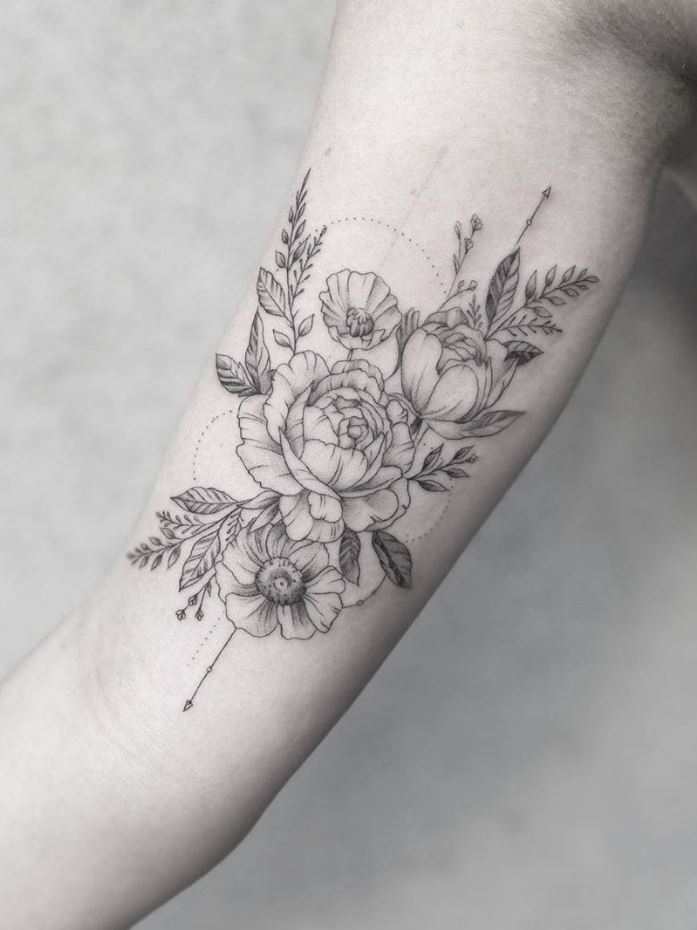 Black And Gray Flowers Tattoo Get An Inkget An Ink